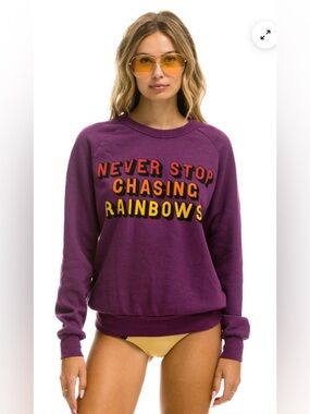 Aviator Nation “Never Stop Chasing Rainbows' Graphic Sweatshirt Purple Small